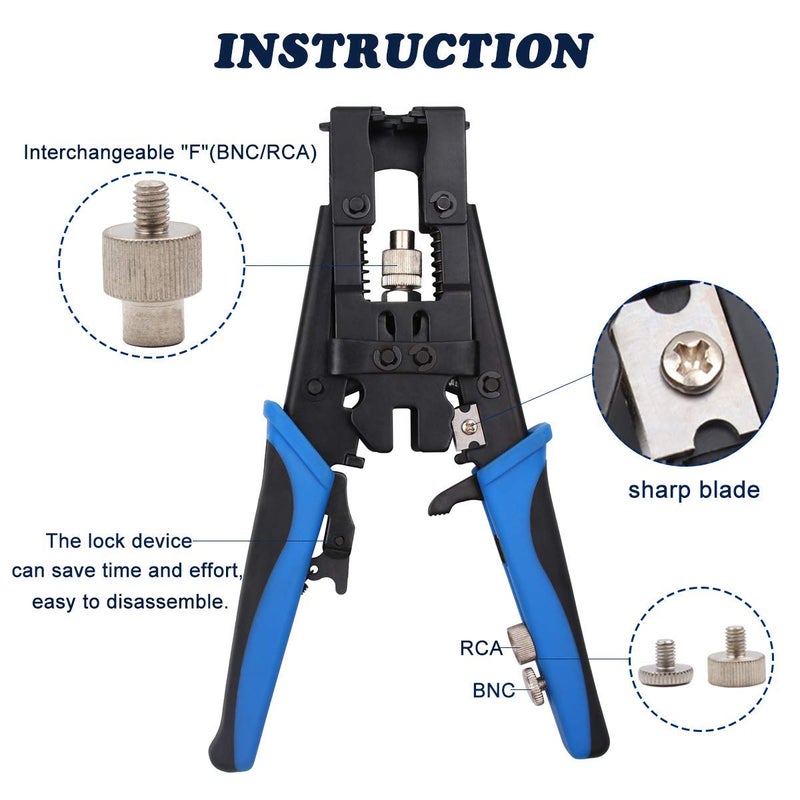 Delgada Multifunctional Coax Compression Connector Crimper Kit with 20 F Connectors and BNC Compression Tool for RG59 RG6 RCA TV Cable Repair - Image 2